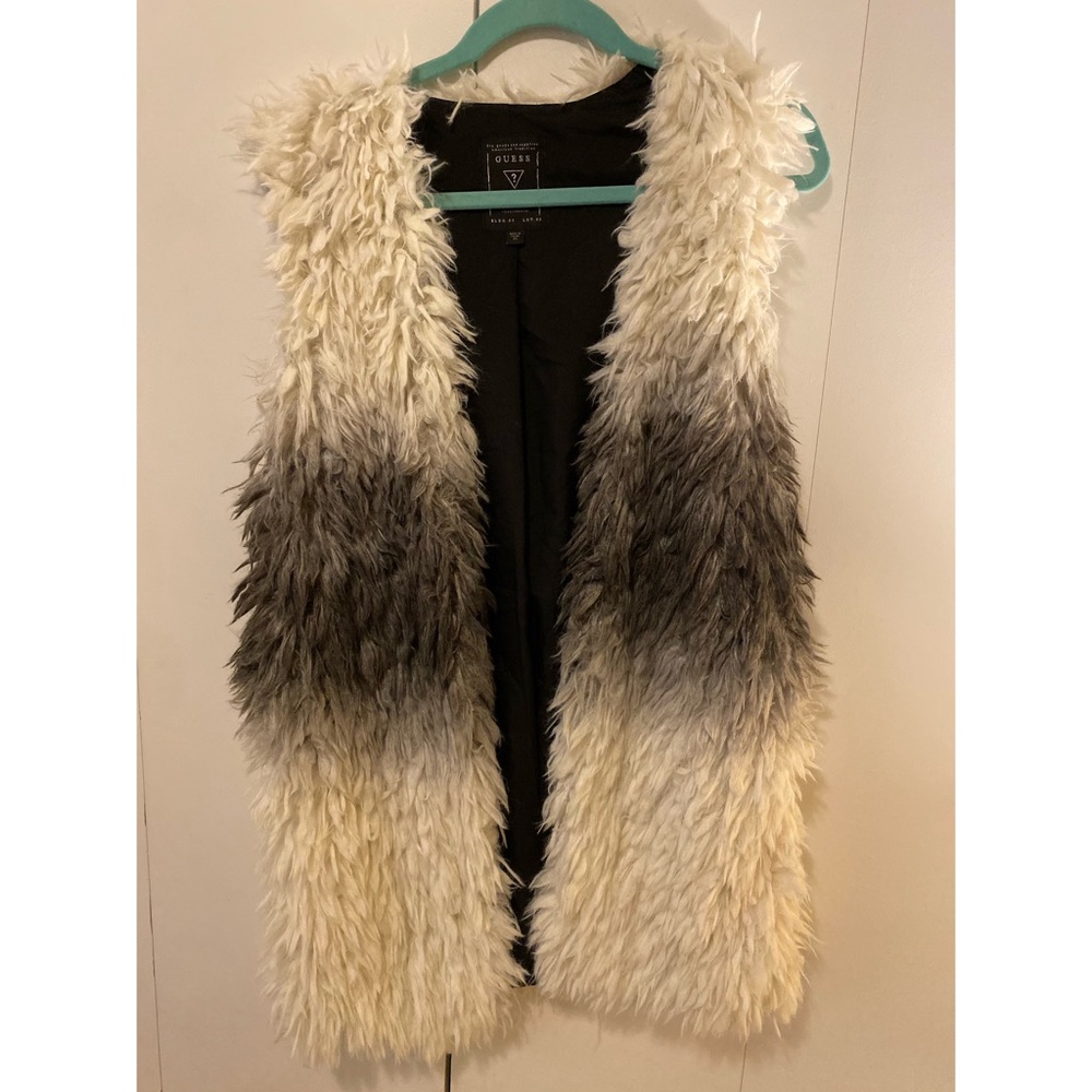 Guess white and grey faux fur vest